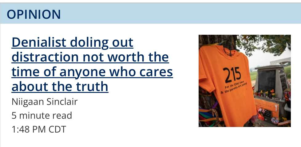 Title Niigan Sinclair editorial from the Winnipeg Free Press
